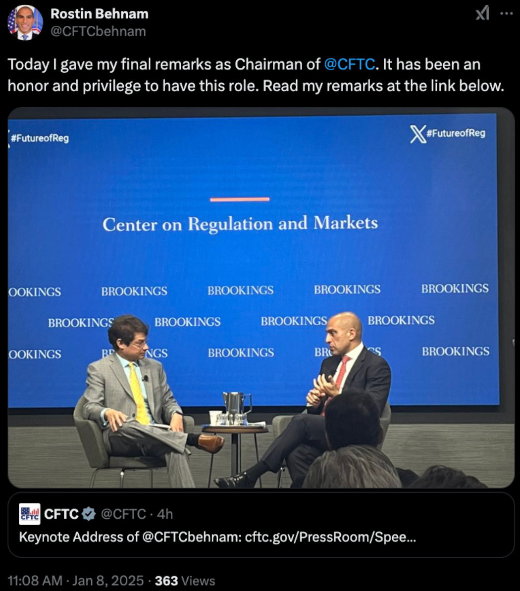 CFTC 主席最後一席話：突顯加密衍生性金融產品尚無治理框架